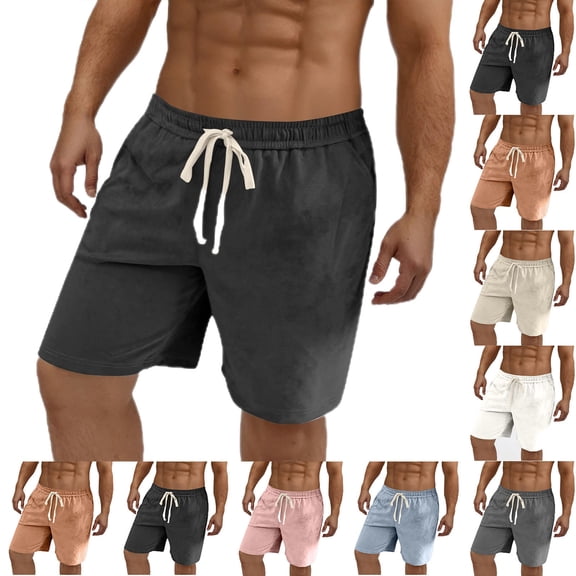 Akafmk Mens Fleece Athletic Shorts Elastic Waist Straight Leg Workout Beach Shorts Pants L