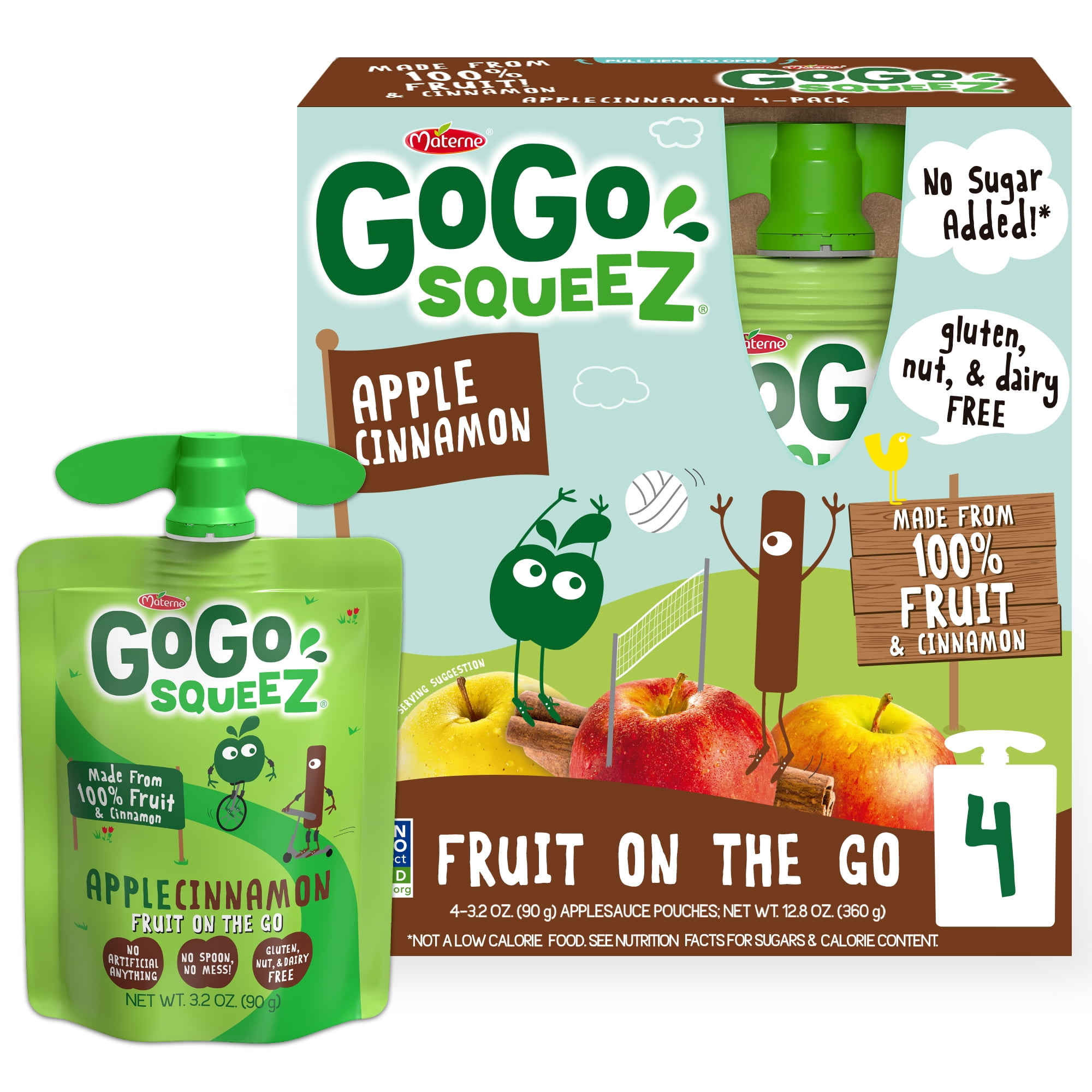 (4 Pack) GoGo Squeez Applesauce Apple Cinnamon Snack Pouch, 3.2 oz, 4 Pack
