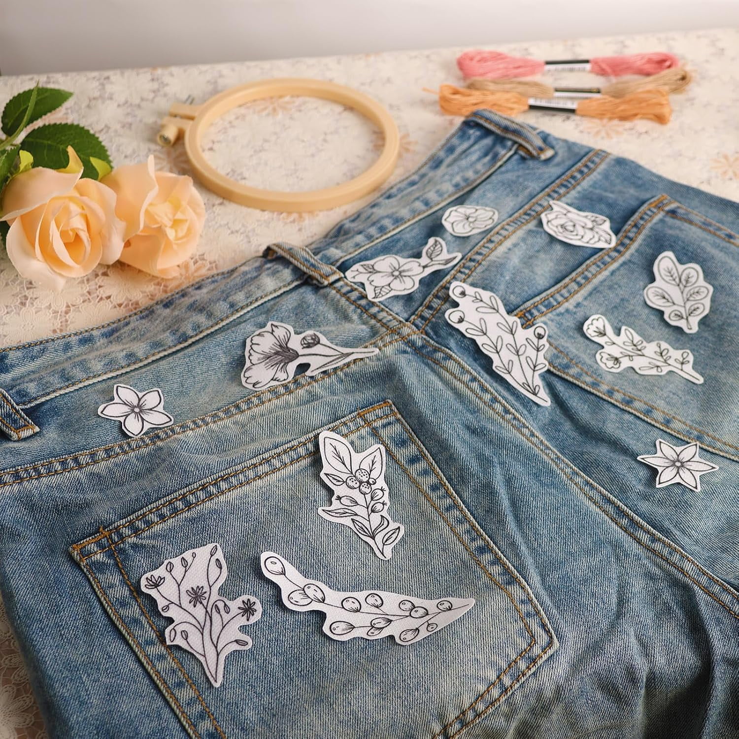 Embroidery Pattern Water Soluble Stabilizers, Stick and Stitch Embroidery Paper Wash Away with Pre-Printed Pattern Designs Stencils Transfers for Hand Sewing