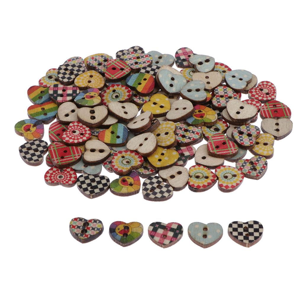 100x Wooden Heart Shape Buttons for Crafts Supplies Sewing 2 Holes 13x15mm