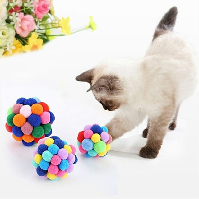 SPRING PARK Pet Supplies Handmade Bells Ball Funny Cat Toy Colorful Cat Molar Micro Bouncy Balls
