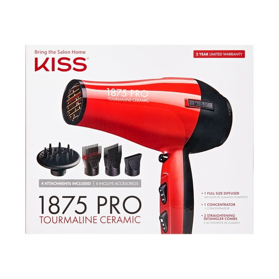 KISS 1875 Watt Pro Tourmaline Ceramic Styling Edition Hair Dryer, 5 Pieces