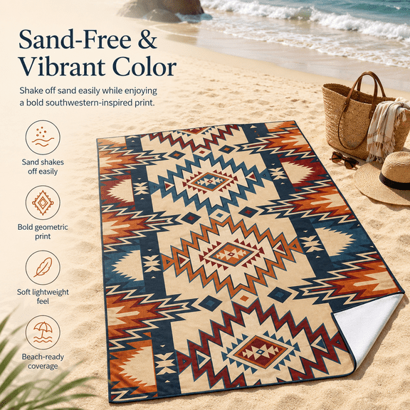 Beach Towel Microfiber Oversized Quick Dry Sand Free Geometric Aztec Tribal Boho Native Bohemian Southwestern Picnic Mat Blanket Pool Travel 30x60in