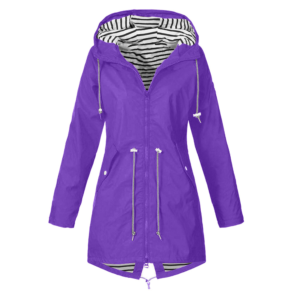 Puloru Women´s Waterproof Raincoat Long Sleeve Zipper Hooded Outdoor Wind Rain Forest Jacket Coat - image 1 of 2