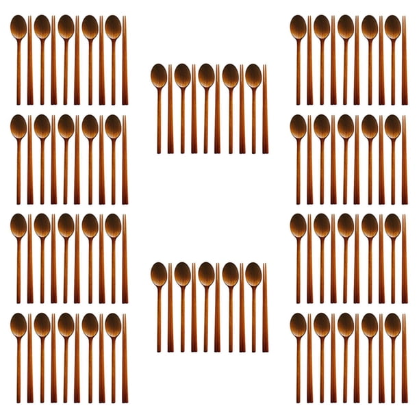 ÁRbol de Azufaifo Hecho A Mano Vajilla Coreana de Madera Utensilios de Combinación, 50 Juego de Cucharas Y Palillos