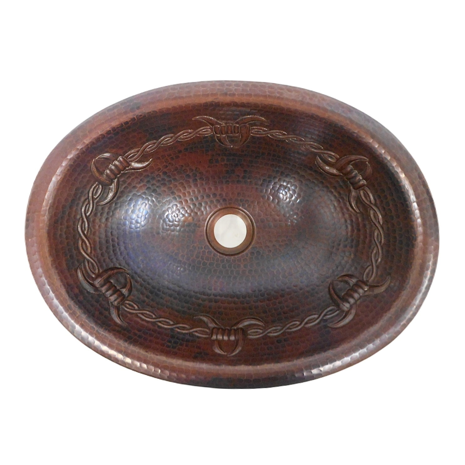 SimplyCopper 16" Oval Copper Bathroom Sink Drop In with Barbed Wire Design - 16" X 12" X 4.5"