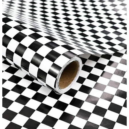AVXINSOK Checkered Flag PresNok Wrapping Paper Roll 17 Inch x 33 Feet Black and White Race Car Wrapping Paper for Gifts Birthday Wedding Racing Party Gift Wrap Paper