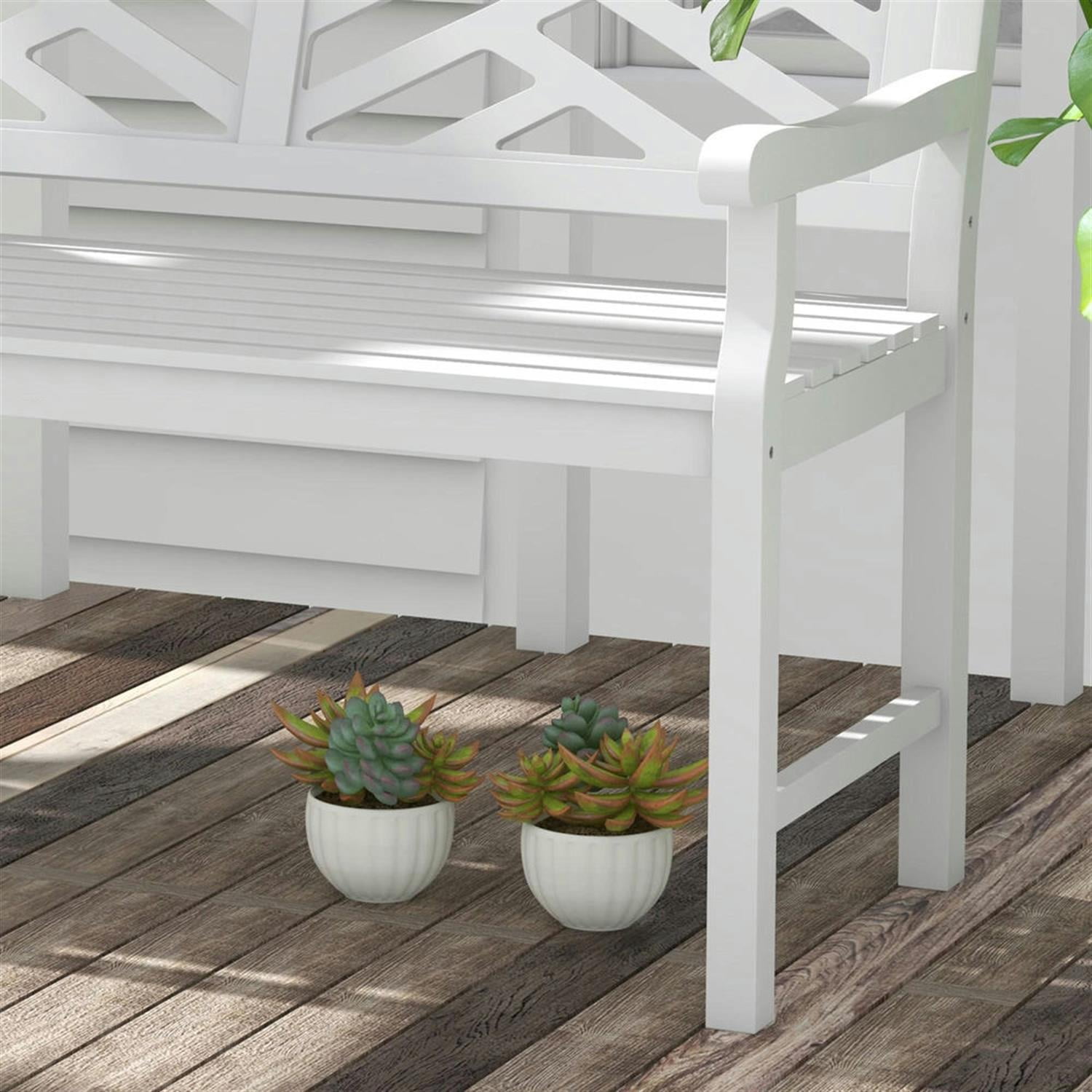 Demi Bonn 46" Large Outdoor Bench with Wooden Slatted Frame, Durable Garden Bench for Patio, Deck, White