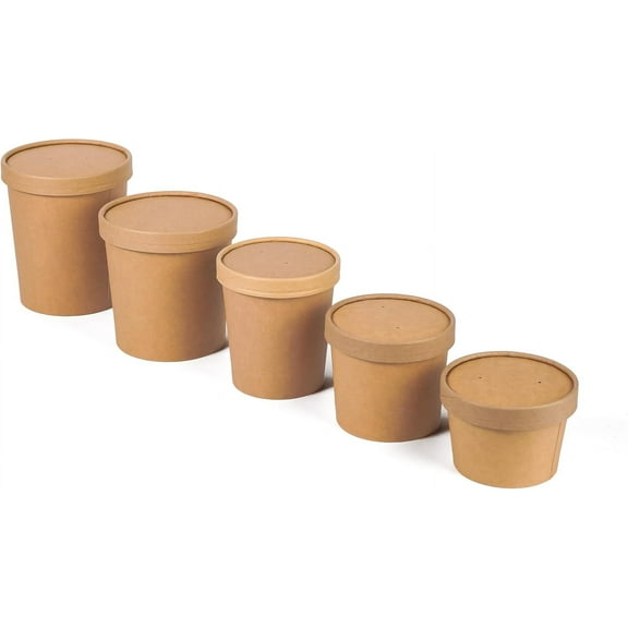 Disposable Kraft Paper Food Containers with Vented Lids - 100-Pack, Various Sizes - Hot Soup, Ice Cream, Noodles, Frozen Yogurt - Takeout, To-Go, Meal Prep (8 oz. / 236 mL)