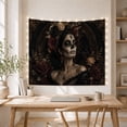 thumbnail image 5 of Gothic Sugar Skull Woman Portrait with Burgundy Flowers and Black Lace, Moody Gothic for Skull Art Lovers, Dark Portrait Art, Halloween Gift Tapestry Wall Hanging for Bedroom and Living Room, 5 of 7