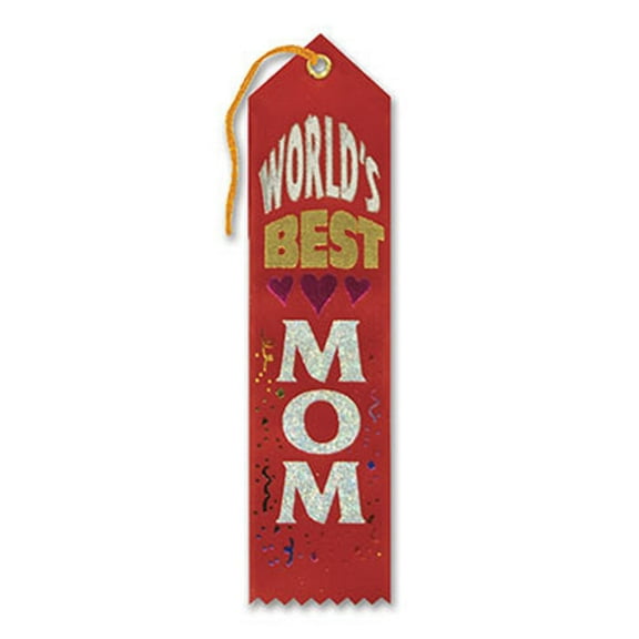Beistle World's Best Mom Award Ribbons - 8" - Red - Set of 6