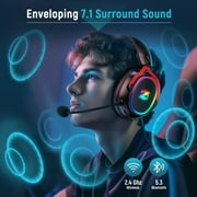 Ozeino Wireless Gaming Headset, 7.1 Surround Sound, 2.4GHz Wireless Gaming Headphones with Detachable Noise-Canceling Mic for PS5, PS4, PC, Laptop