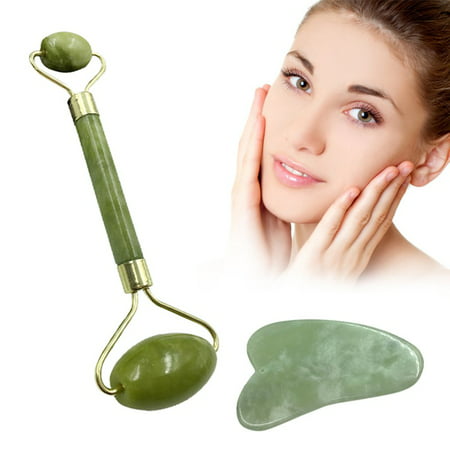 Facial Massage Tools Jade Roller Gua Sha Scraping Massage Tool Set Natural Jade Promote Blood Circulation Facial Massage