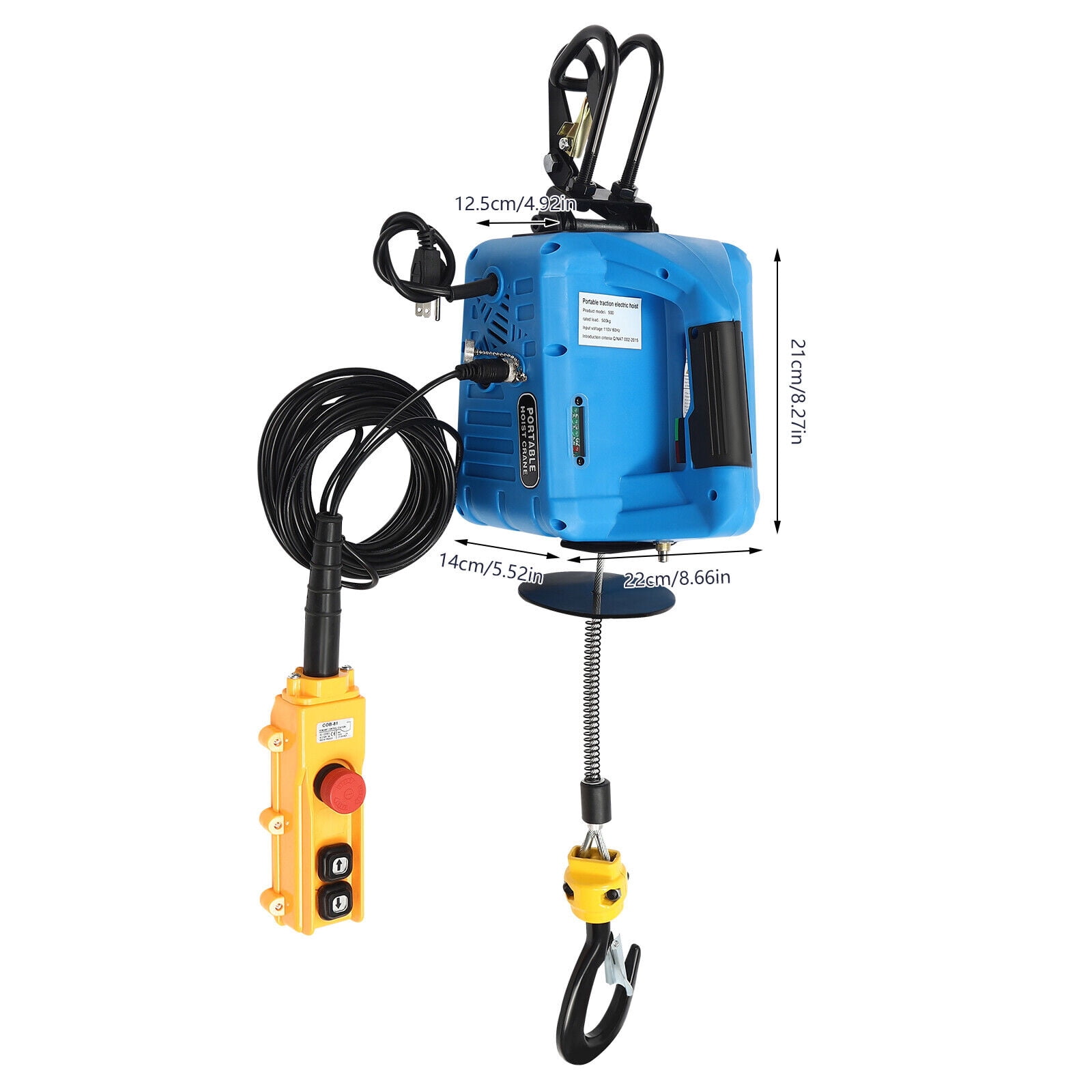 110V Portable Electric Hoist Winch Engine Crane Lifting ww/ 2 Remotes 1100lbs