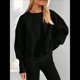 thumbnail image 5 of Sudadera Informal de Cuello Redondo para Mujer, -Otoño 2025, Larga, Abertura Lateral, Sudadera para Hacer Ejercicio. Negro S, 5 of 9