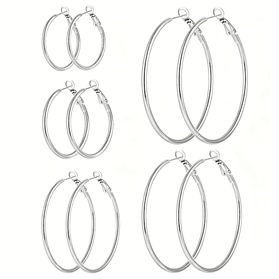DESIGNICE 5Pairs Stainless Steel Hoops Earrings Hypoallergenic Hoop Earrings for Women Lightweight Thin Large Hoop Earrings Set 30/40/50/60/70Mm