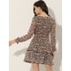 thumbnail image 4 of Vestido floral con cuello en V y manga larga con lazo en la cintura y dobladillo con volantes en capas Rosa Negro S, 4 of 5