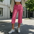 thumbnail image 2 of SAWOBUUN Womens Faux Leather Capri Pants High Waisted Straight Leg Cropped Trousers Soft Trendy Lounge Pants, 2 of 9