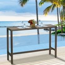 Outdoor Bar Table Patio Bar Height 55" Long Outdoor Console Table Hot Tub Tall Wicker High Top Pub Serving Table Narrow Sofa Sideboard Table Brown