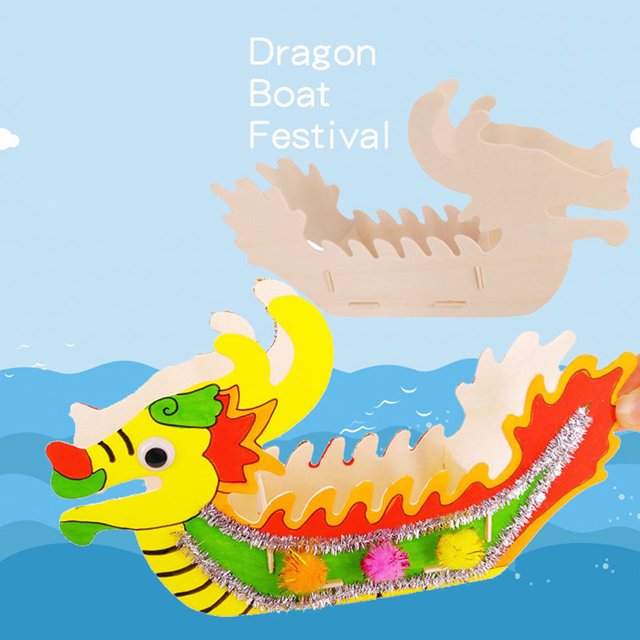 Gwong Juguete 1 set Dragon Boat Handcraft Interactivo de madera Easy-ensamblado Dragon Boat Puzzle Wood Craft Set para Decoration Gwong 30010954