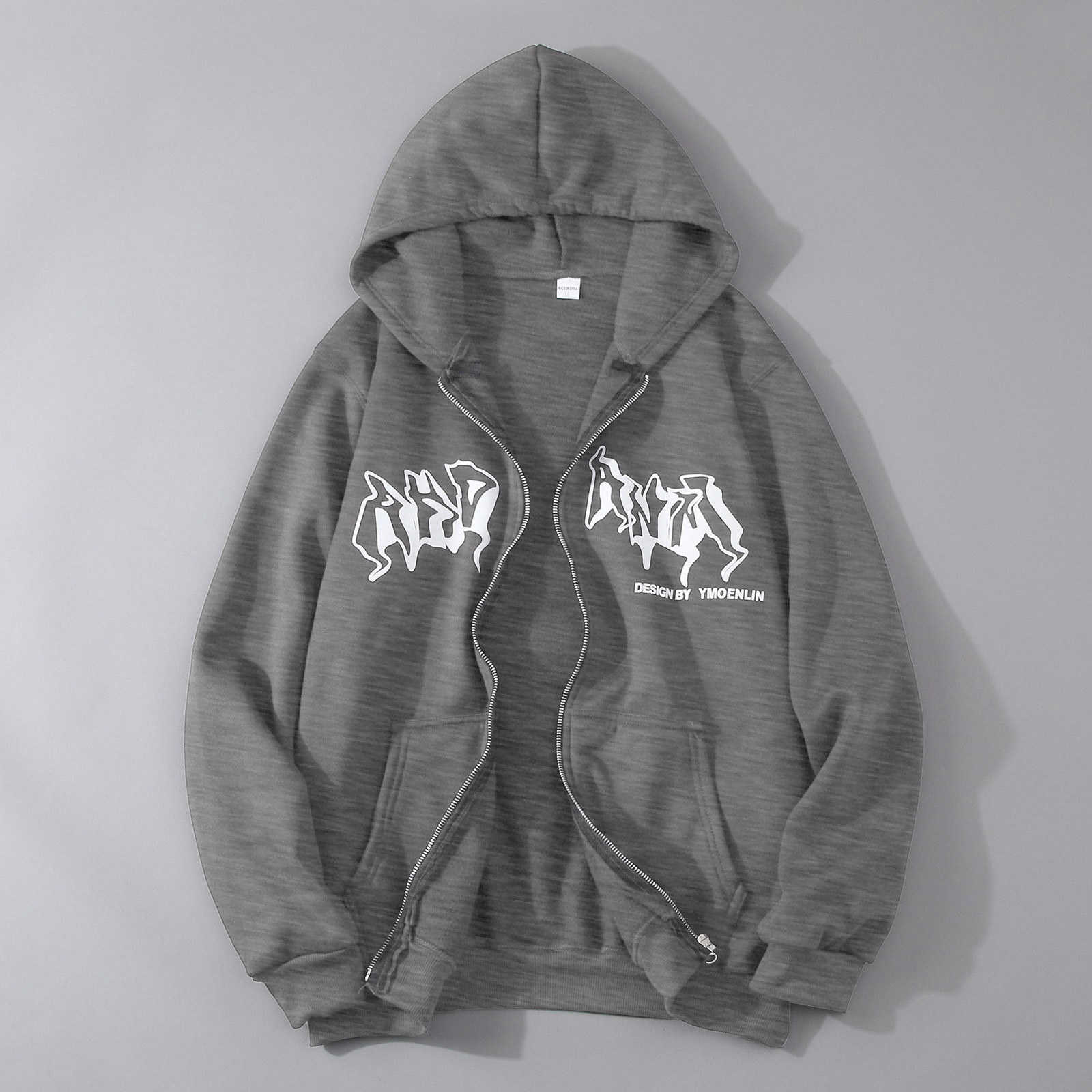 Mens Y2K Zip Up Hoodie Gothic Oversized Sweatshirt Vintage Graphic Print Baggy Academia Sweatshirts for Men Women