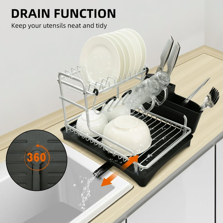 Cheap Double Dish Rack Water Plate Kitchen Cutlery Rack Black Silver Large  Quantity and Excellent Price