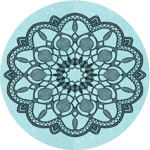 Ahgly Company Indoor Round Patterned Deep-Sea Green Area Rugs, 5' Round