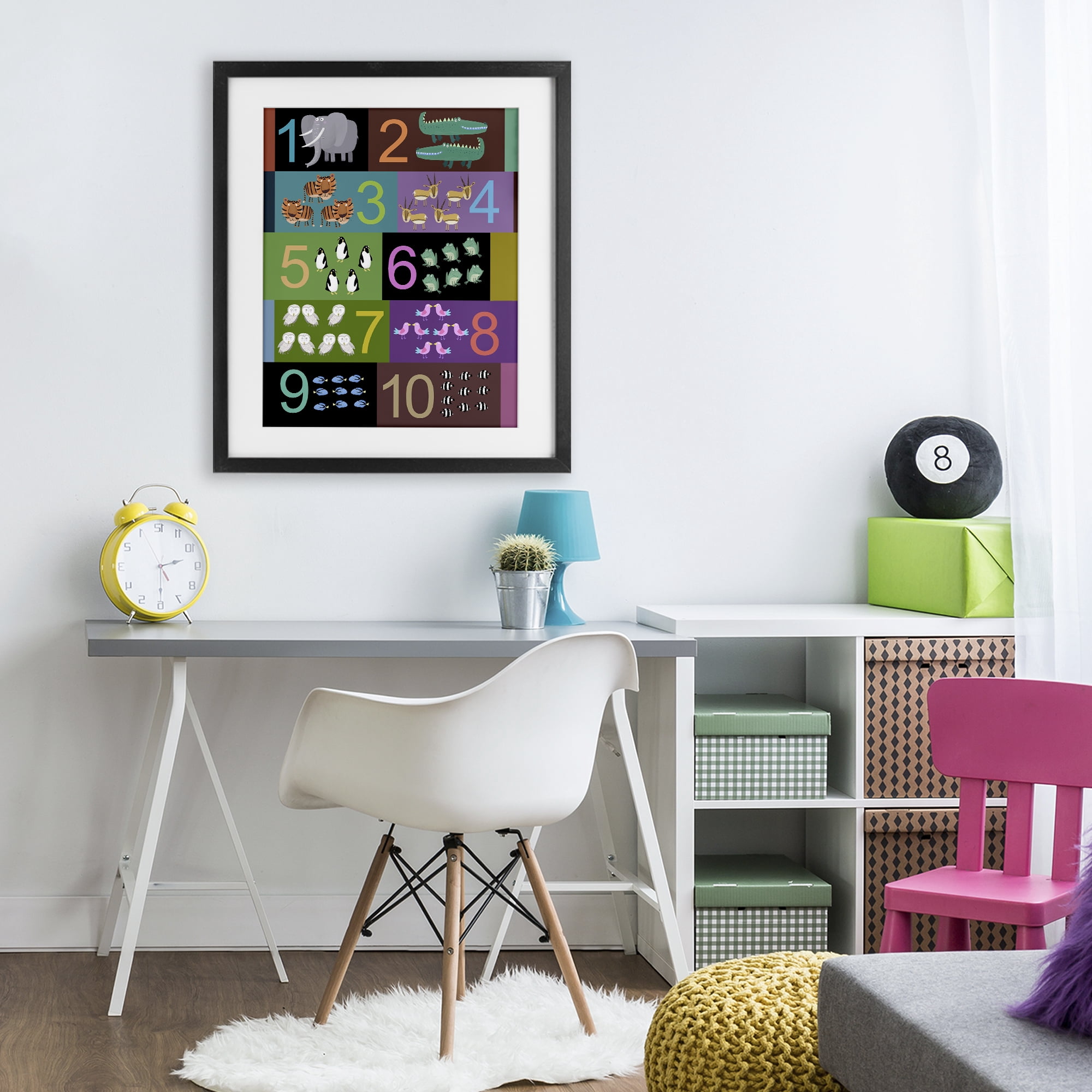 Blocked Kid's Educational Counting Black Framed Print Under Glass, design by Carla Daly