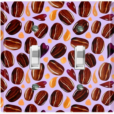 Metal Light Switch Wall Plate Outlet Cover (Coffee Mocha Espresso Bean Chocolate Caramel Heart Drip Love Purple - Double Toggle)