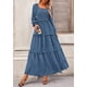 thumbnail image 5 of Vestido PRETTYGARDEN 2025 Otoño Manga Larga Fruncido Maxi Azul Oscuro S, 5 of 8
