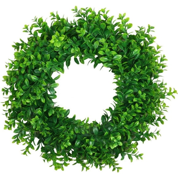 40cm Artificial Green Garland Wreath for Door, Window & Wall Decor - Perfect for Weddings & Outdoors Nature's Touch