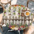 thumbnail image 2 of Fall Leaves Round Tablecloth, Fitted Table Cover with Elastic for 45"-54" Round Tables, Thanksgiving Pumpkins Country Wildflowers Rustic Table Cloth Outdoor Dinning Party Waterproof Tablecloths, 2 of 7