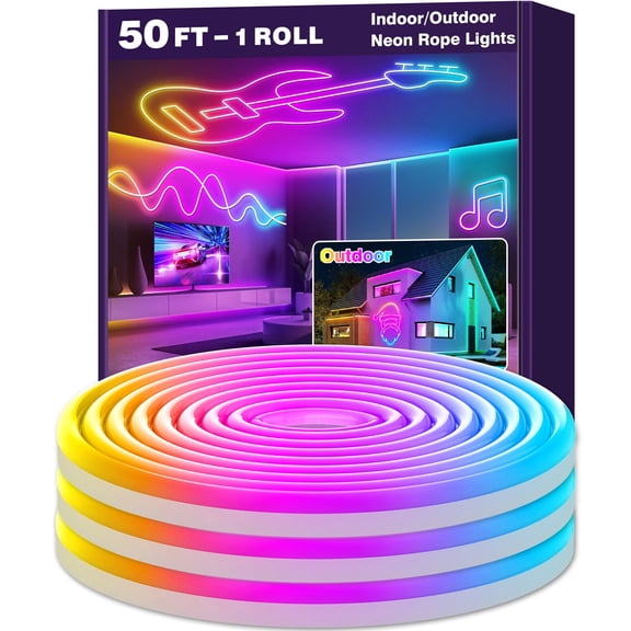 Smart Waterproof LED Neon Lights, 50 FT Music Sync Color Changing, App & Remote Dual Control, High-Appearance Decor Lights for Multiple Scenes