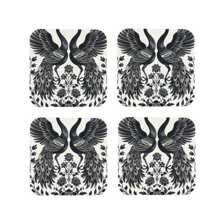 

Tideii Artistic Black White Peacocks for Leather Coasters 4 Pieces Anti-fouling and Anti-scalding Decorative Coasters Suitable for Restaurants Kitchens Coffee Shops-Square