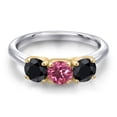 thumbnail image 3 of Gem Stone King 925 Silver and 10K Yellow Gold Pink Tourmaline and Black Sapphire Engagement Ring for Women | 1.90 Cttw | Round 5MM | Gemstone October Birthstone | Size 9, 3 of 6