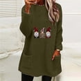 thumbnail image 2 of asdoklhq Christmas Long Sweaters for Women Christmas Round- Neck and Winter Loose Solid Pocket Warm Long Sleeve Blouse Army Green XL, 2 of 5