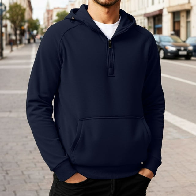 MHFRRA Sudadera con Capucha y Cremallera de Un Cuarto, Informal, Forrada, Cómoda, Suave, Cálida, para Invierno, Otoño, Exterior, Deportiva, con Capucha Azul