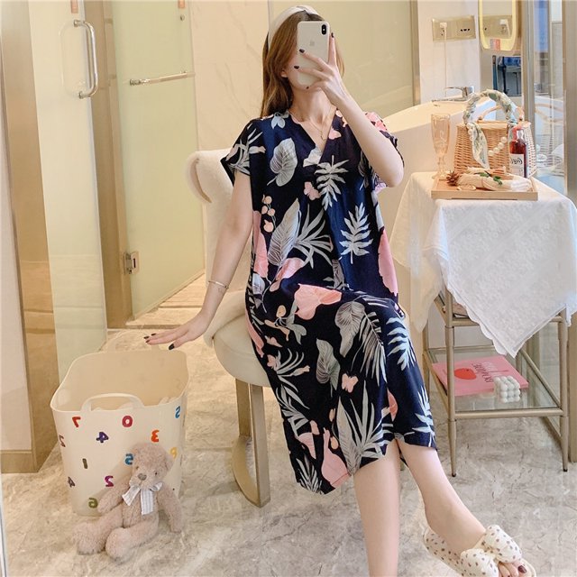 Camisón de seda de algodón para mujer, pijama de verano de manga corta con estampado de dibujos animados, estilo de talla grande, suelto, de seda de algodón, ropa de casa fina