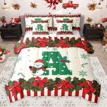 Homewish Letter A Monogrammed 7-Piece Twin Bedding Sets,Merry Christmas Bedding Comforter Set,Xmas Flower Red Bowtie Sheet Sets For Kids,Microfiber Room Decorative Reversible