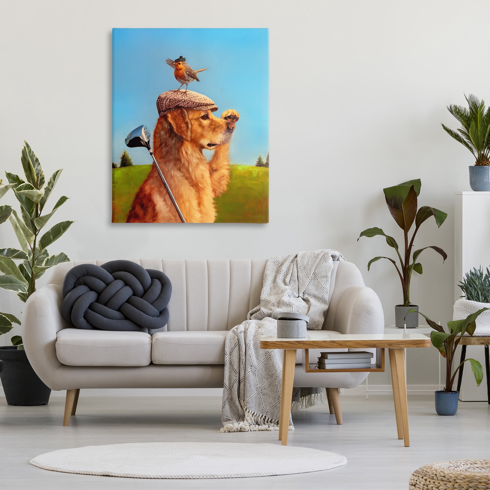 Stupell Industries Bird & Dog Golfing Animals & Insects Painting Gallery Wrapped Canvas Art Print Wall Art, 36 x 48