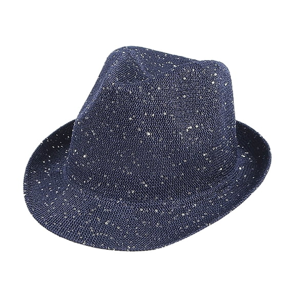 URTERYSER Mardi Gras Sequins Fedoras Hat for Adult Unisex Masquerade Carnivals Mesh Hat Performances Hat with Rolled up Brim Blue