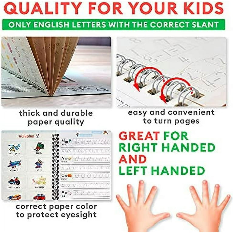 4 Pc Grooved Kids Writing Books - Reusable Grooved Letter Tracing for Kids  - Magic Ink, Preschool Handwriting Workbook