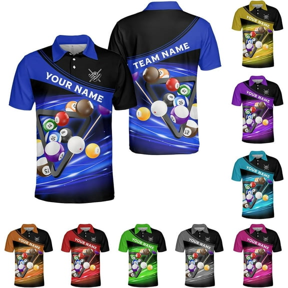 Personalized Billiard Polo Shirt Shirts Men Women Custom Name 3D Team Apparel Gift 8 Ball Pool S-5XL (Blue, S)