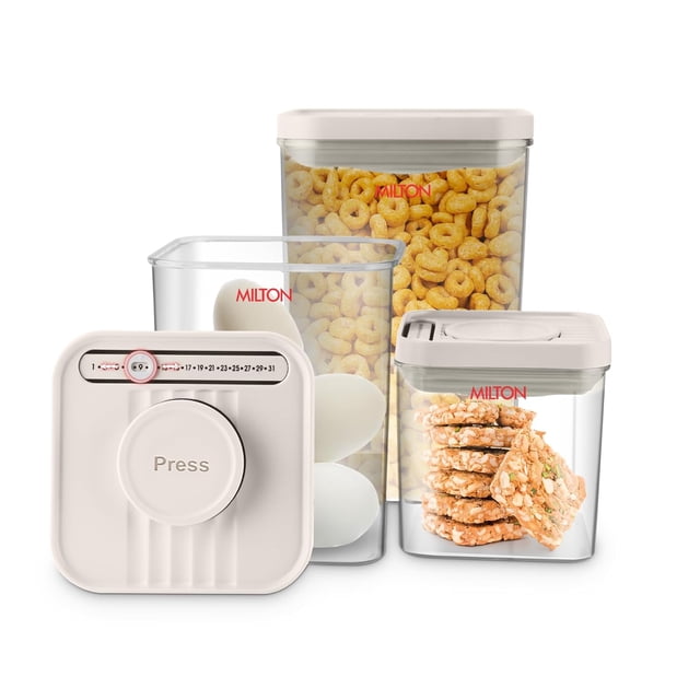 Prima Plastic Container With Lids Set Of 3 - Beige, 640ml+ 1350ml+ 2350ml | Clear Kitchen Storage Box - Food Storage Jars For Kitchen, Tea Sugar Container | Airtight, Durable, Multipurpose, Stackable