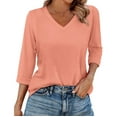 thumbnail image 2 of Bovemsi Womens Tops 3/4 Length Sleeve V Neck Casual Tunic Tops Basic Shirts Loose Fit Blouse, Pink Women's Summer Short Sleeve T-Shirts, XXL, 2 of 5