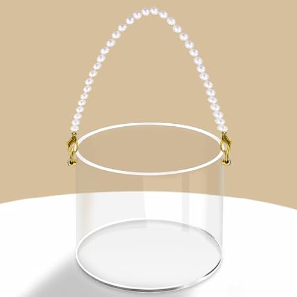 wonima44 Flower Girl Basket Clear Wedding Petals Basket with Pearl Handle Acrylic Flower Holder for Confetti (Round)