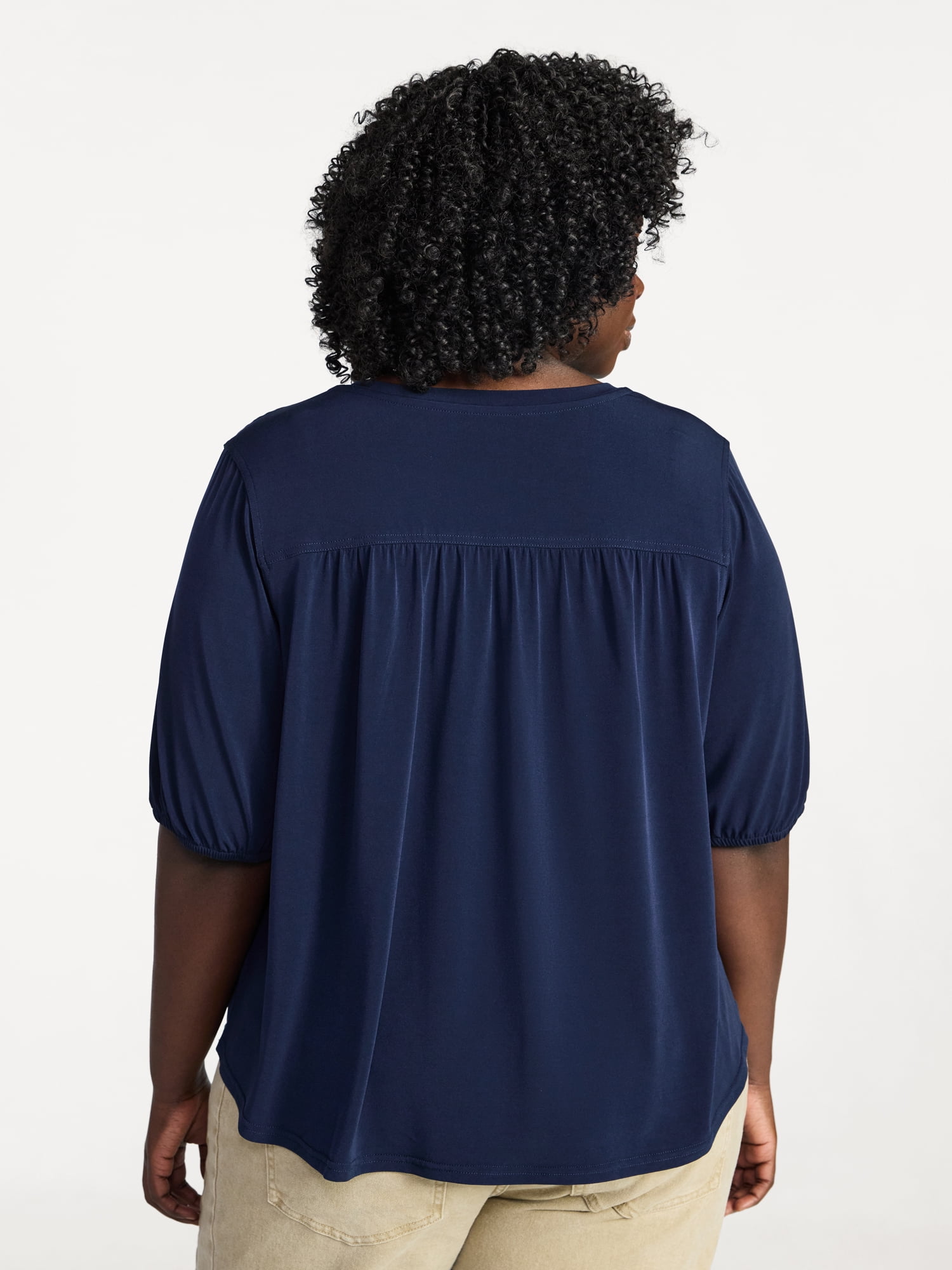 Terra & Sky Women's Plus Size V Neck Tee with Elbow Sleeves, Sizes 0X-5X