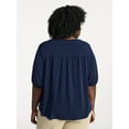 thumbnail image 3 of Terra & Sky Women's Plus Size V Neck Tee with Elbow Sleeves, Sizes 0X-5X, 3 of 5