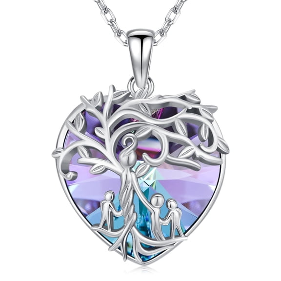 Coachuhhar Tree of Life Mom Necklace 925 Sterling Silver Nana Grandma Pendant Necklace with Heart Crystal Mother's Day Birthday Jewelry Gift for Women