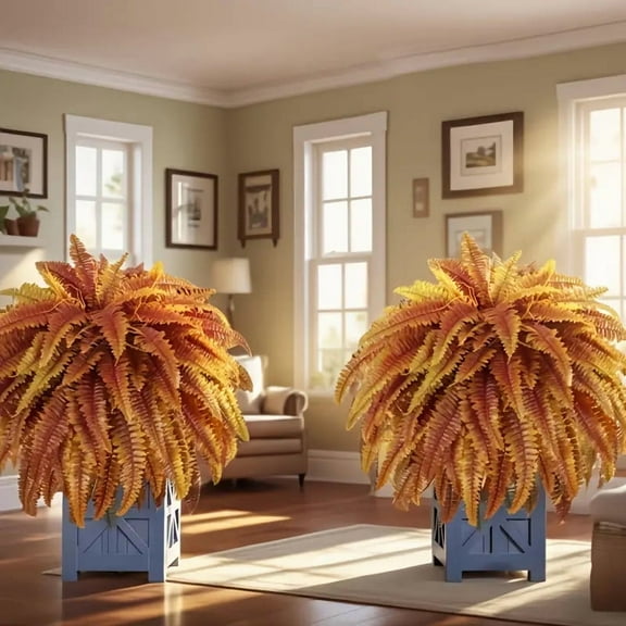 2 pieces large size 38 pieces golden Boston faux plants, for garden, courtyard, living room, hotel balcony and room decoration, very suitable for Halloween Thanksgiving autumn harvest season